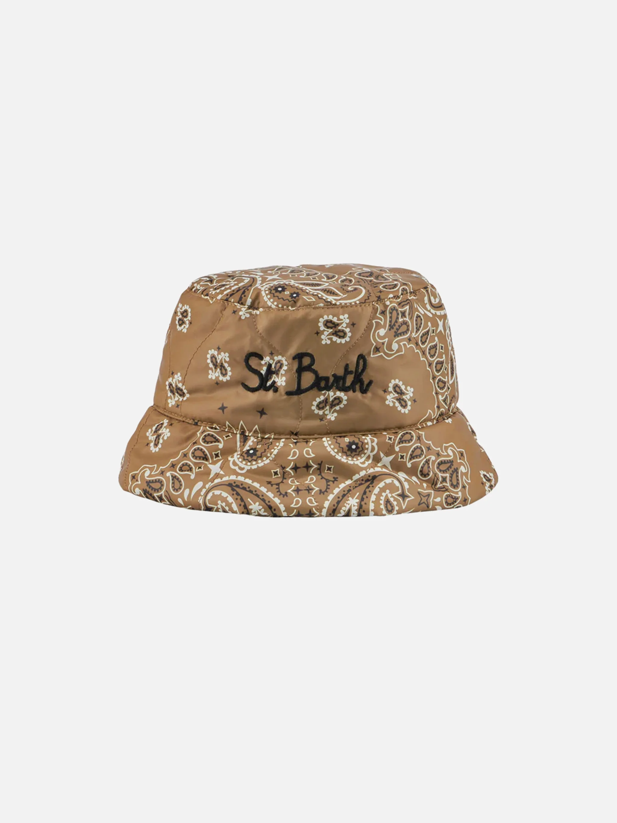 Brown and white Jude bucket hat with bandana print
