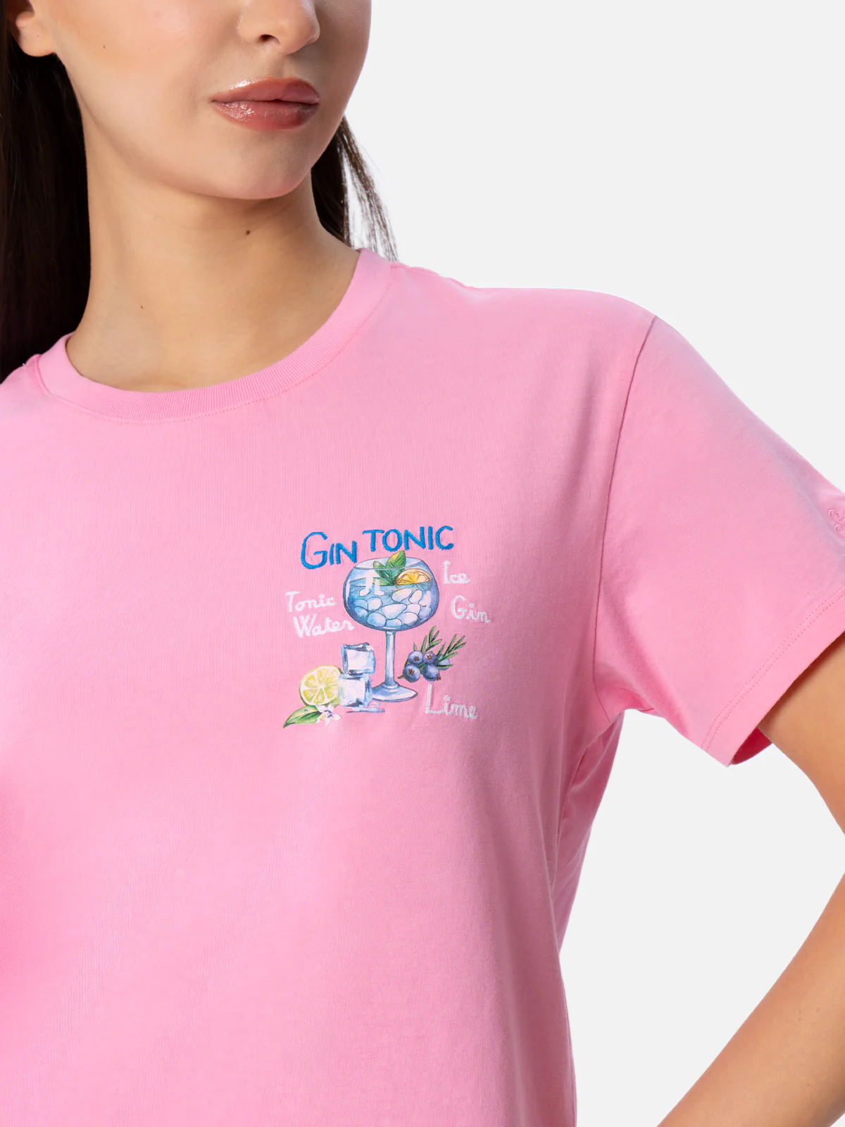 Cotton jersey t-shirt Emilie with Gin Tonic cocktail embroidery