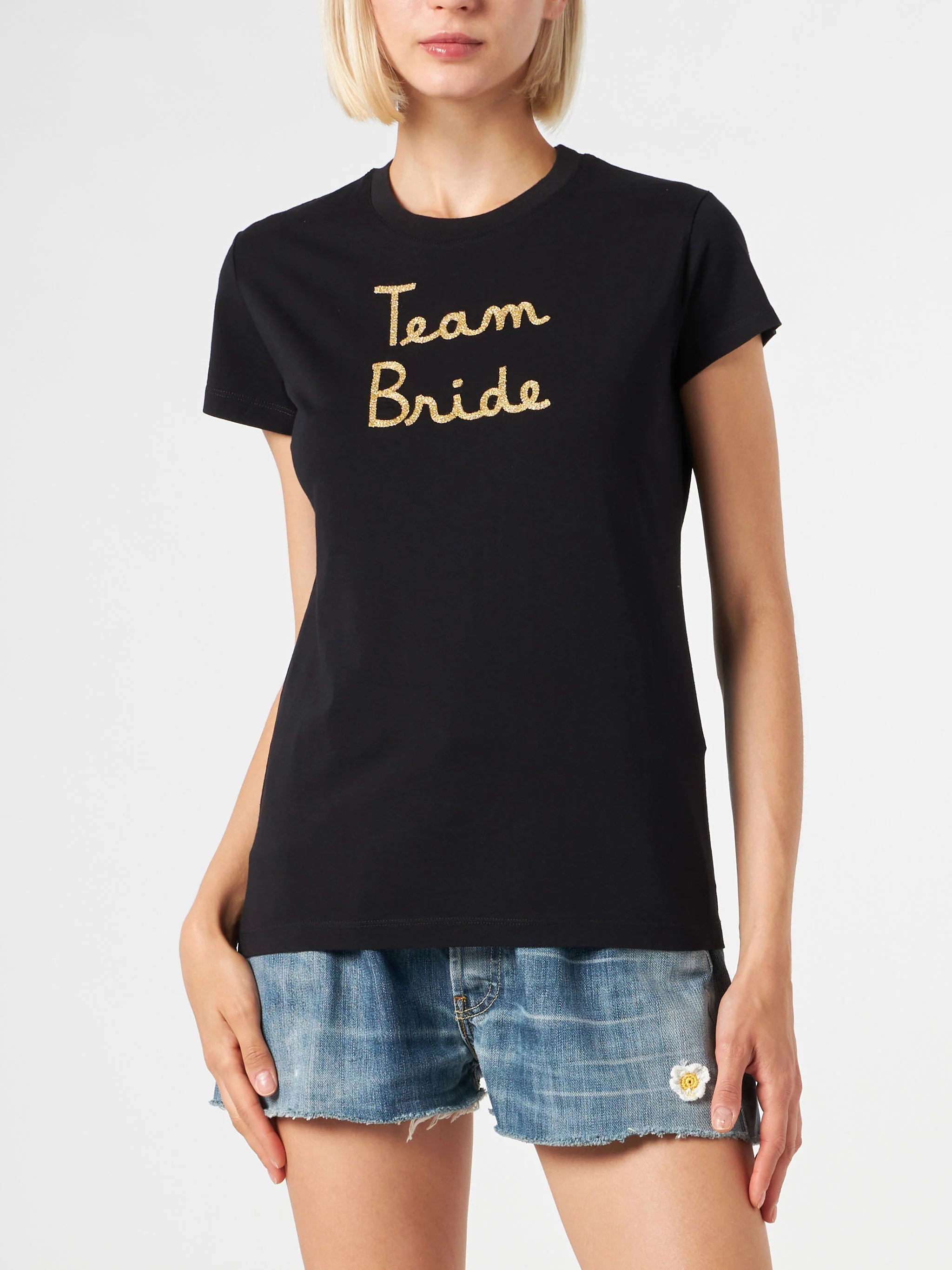 Black Nadir cotton t-shirt with print and embroidery