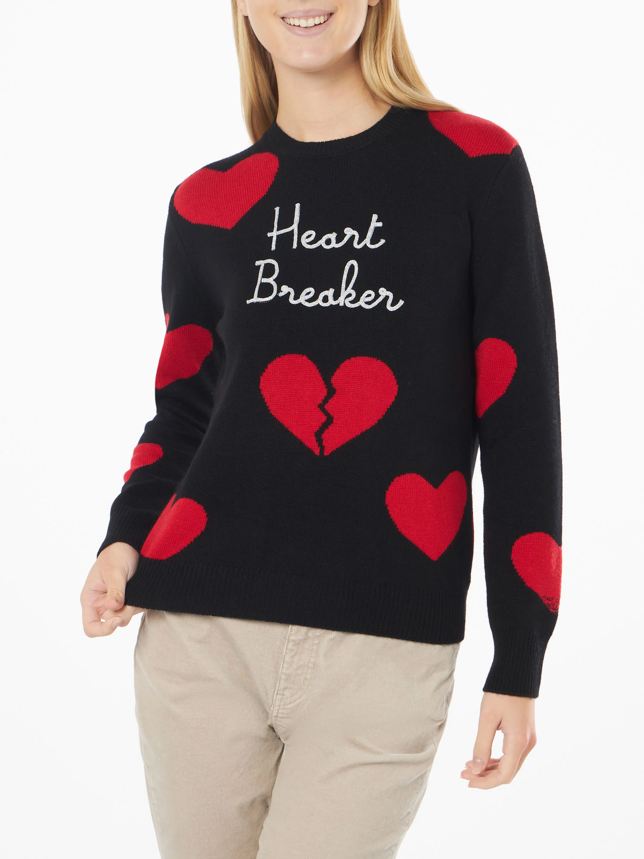 New Queen black sweater with Heart Breaker embroidery and heart jacquard