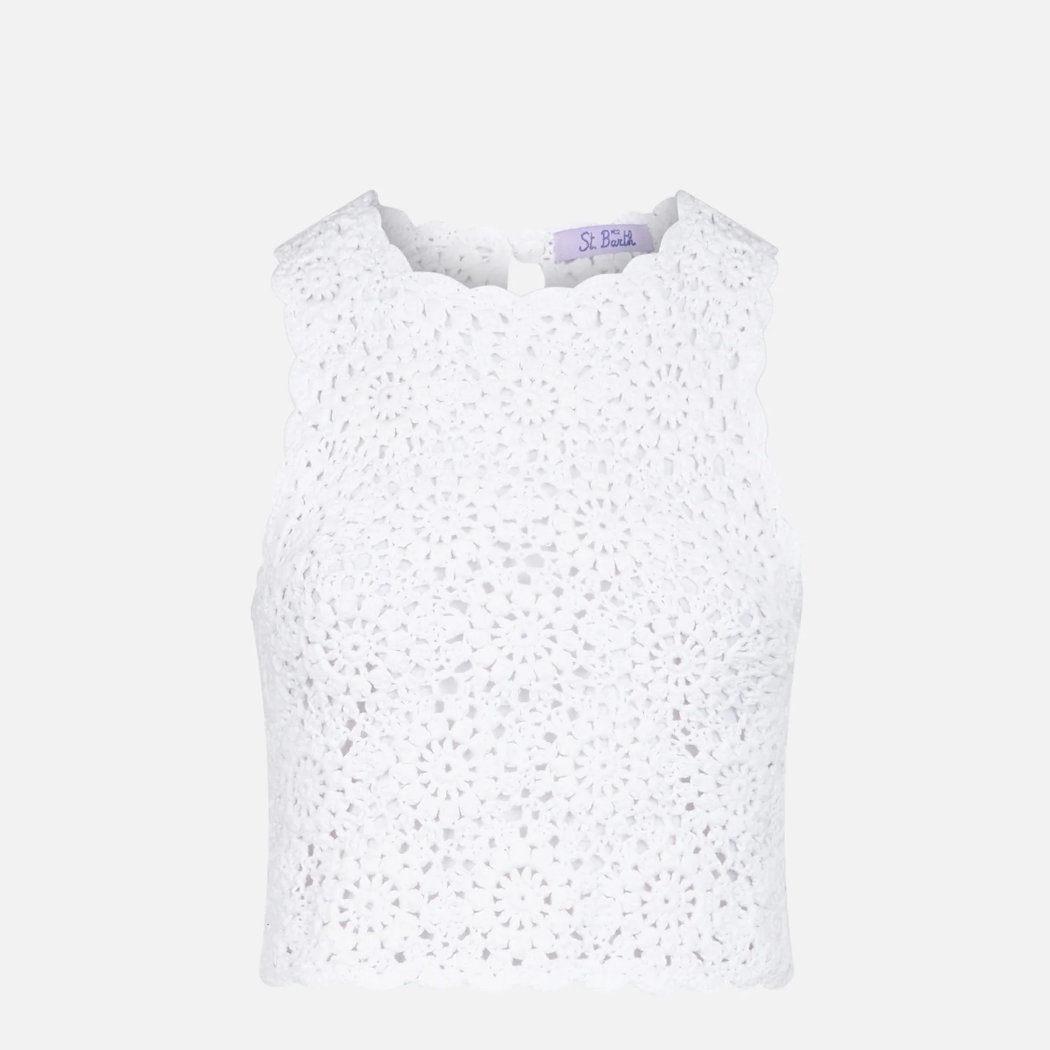 Medison white crochet halterneck top with flower pattern