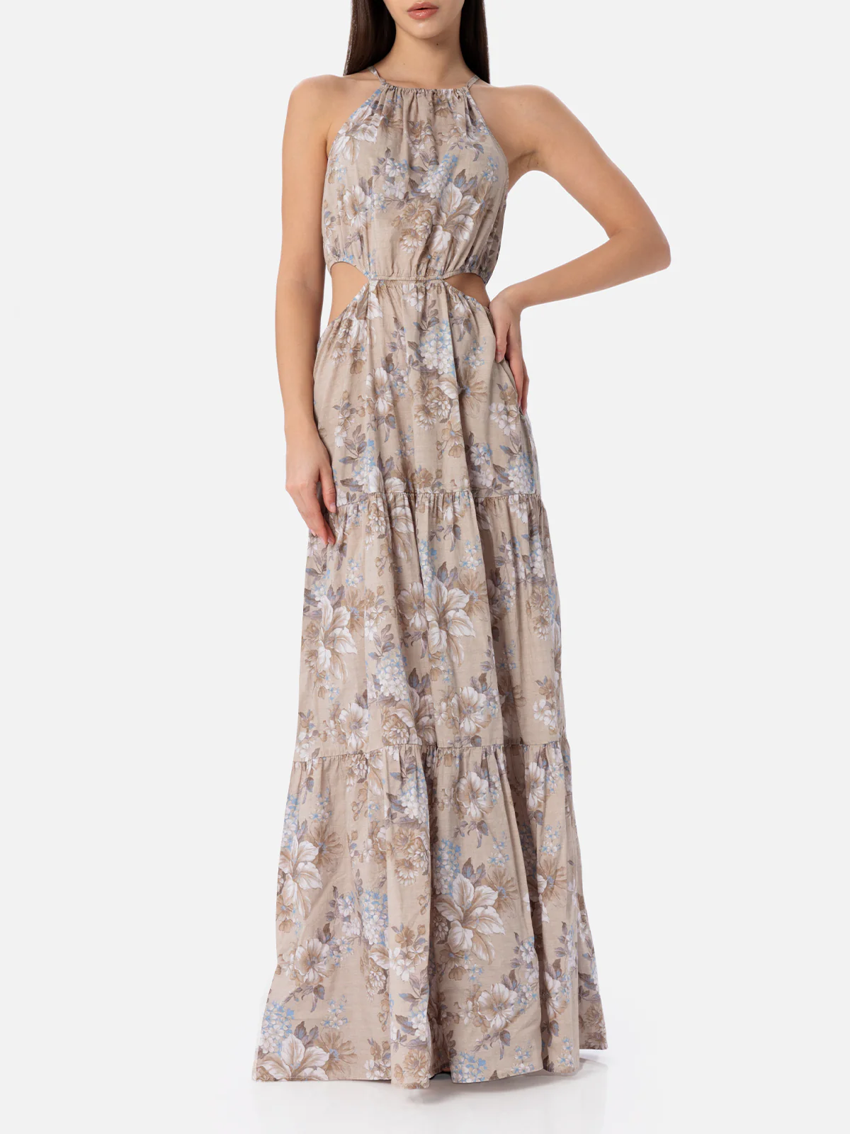 Kaby long cotton dress with floral print