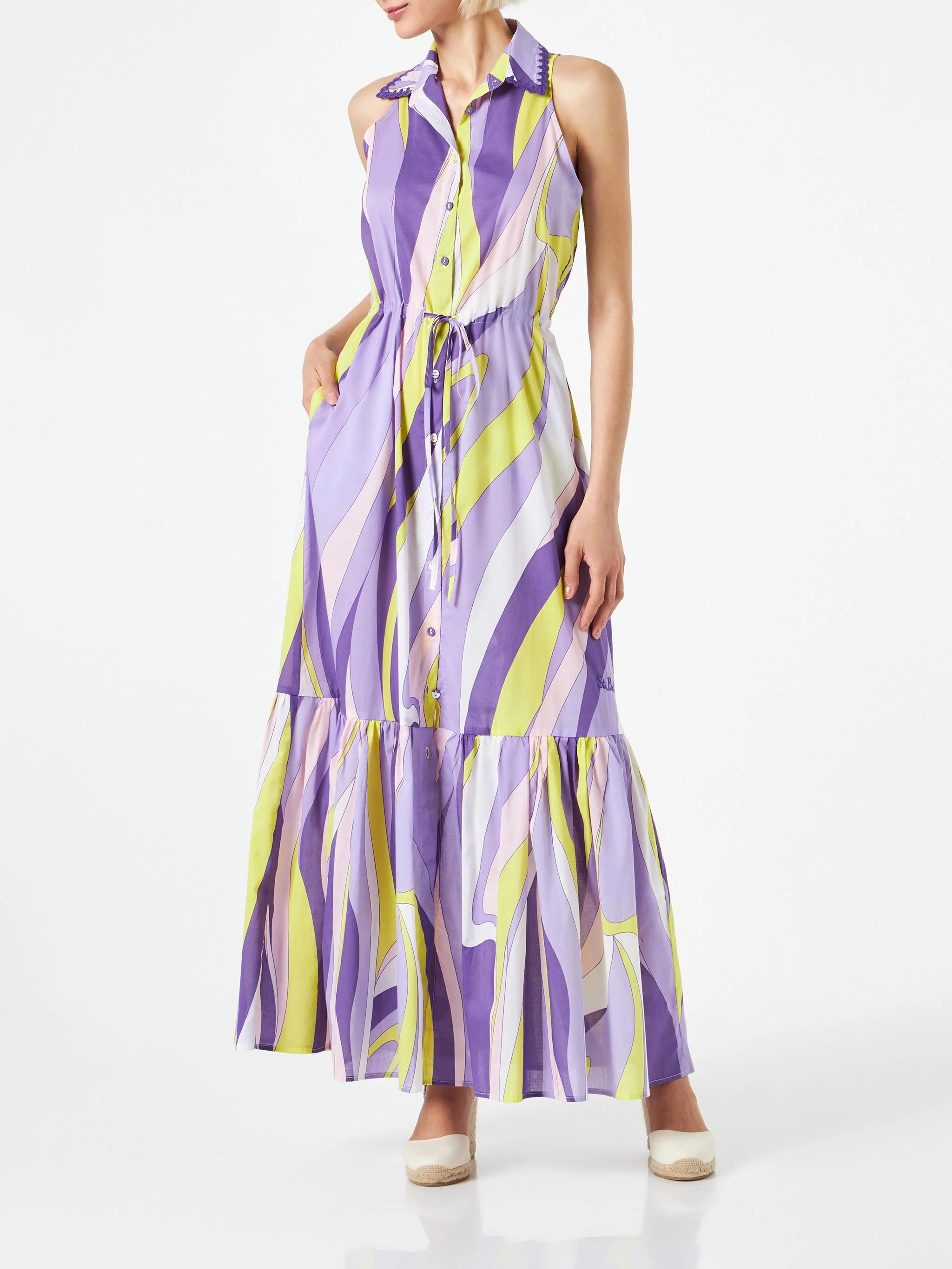Ida cotton long dress with wave print