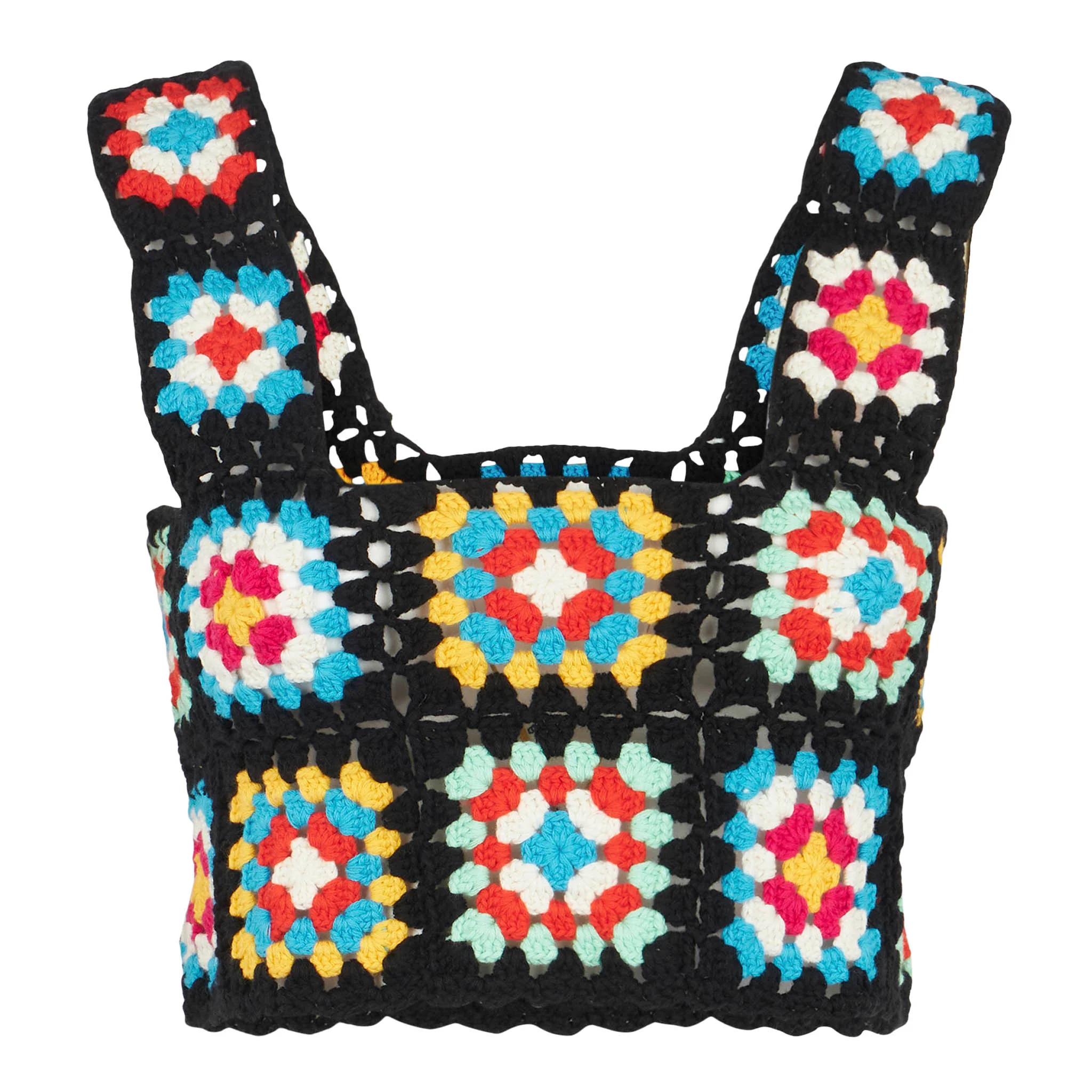 Multicolor crochet Halima top on black base