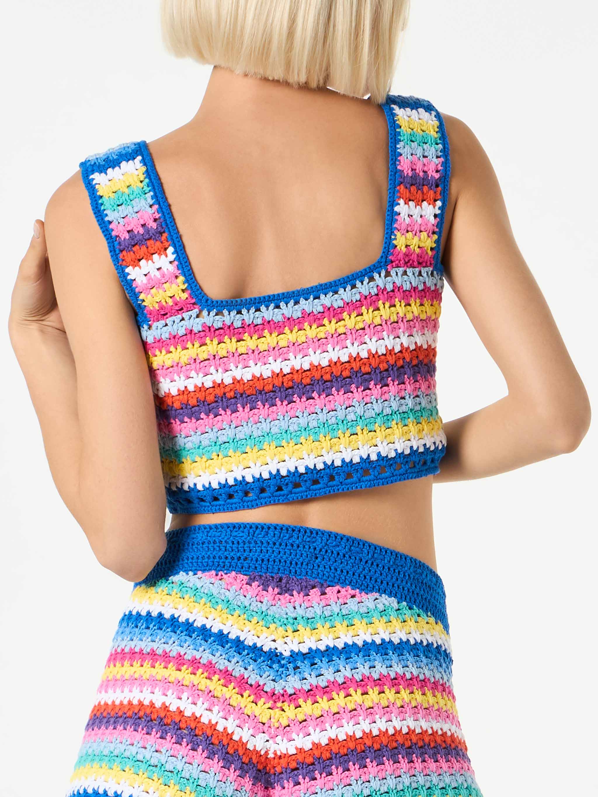 Multicolor crochet Halima top on bluette background - Image 3