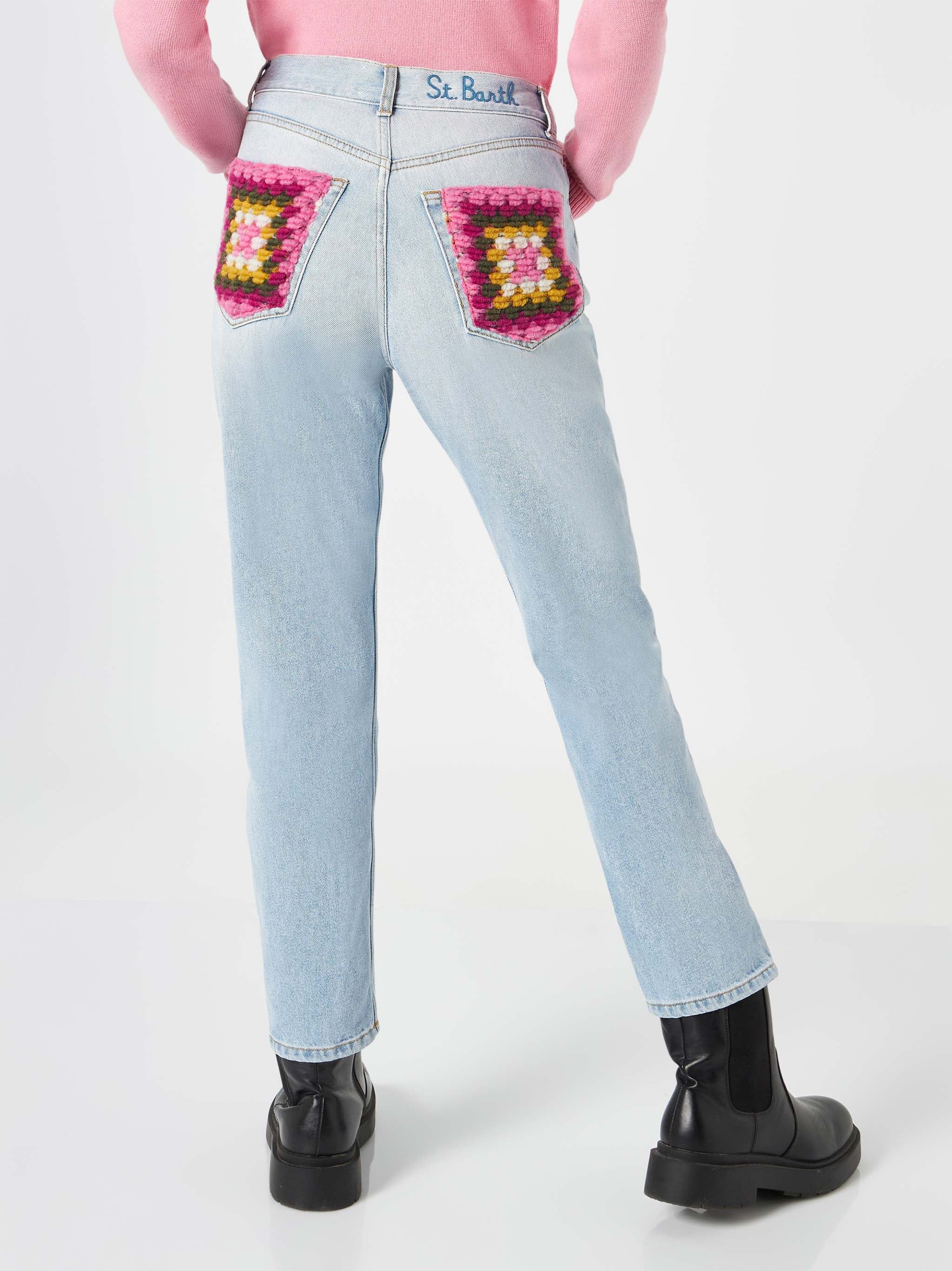 Belleville light blue denim jeans with crochet pockets - Image 2
