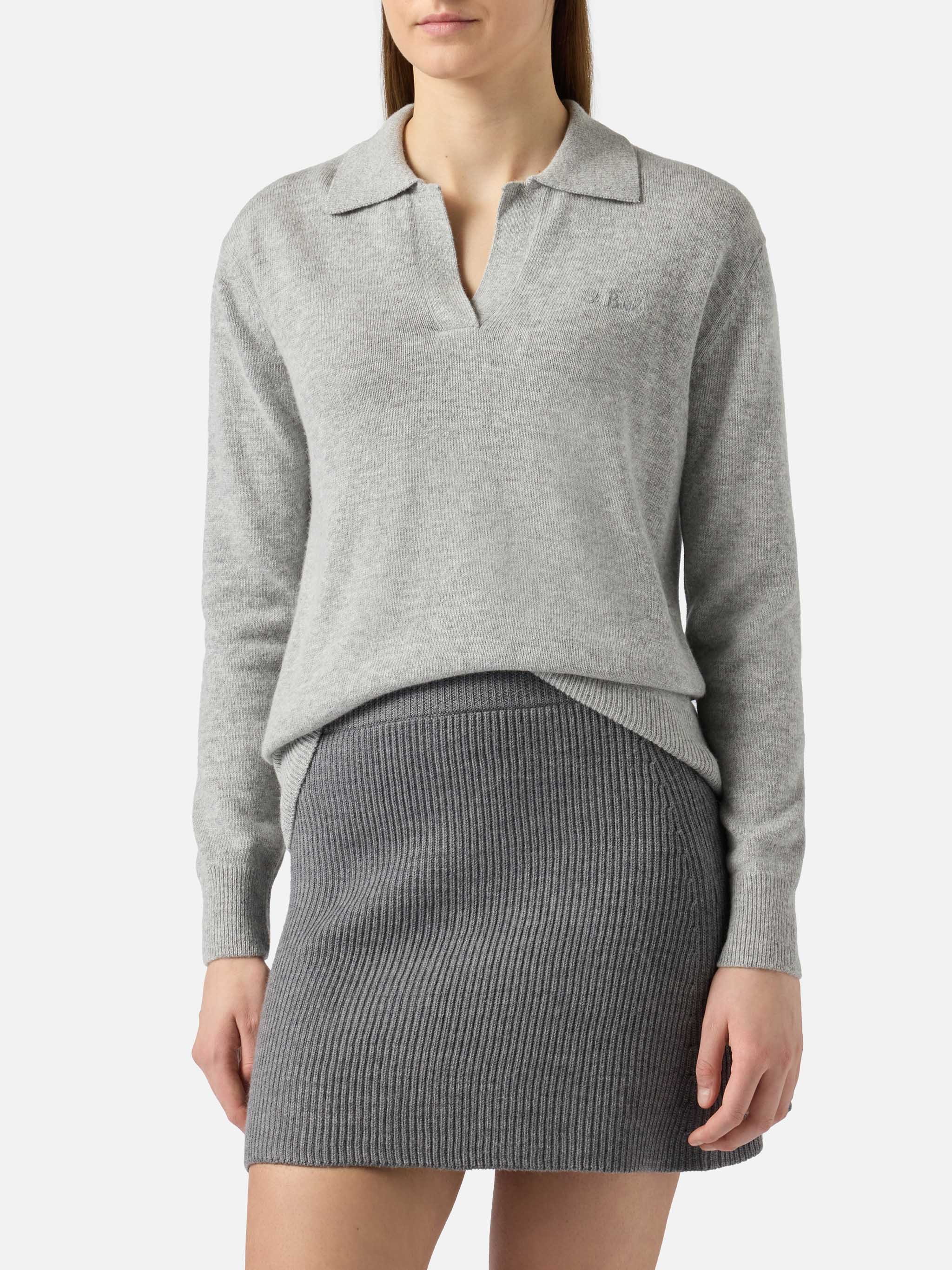 Grey mélange Eze sweater with polo collar