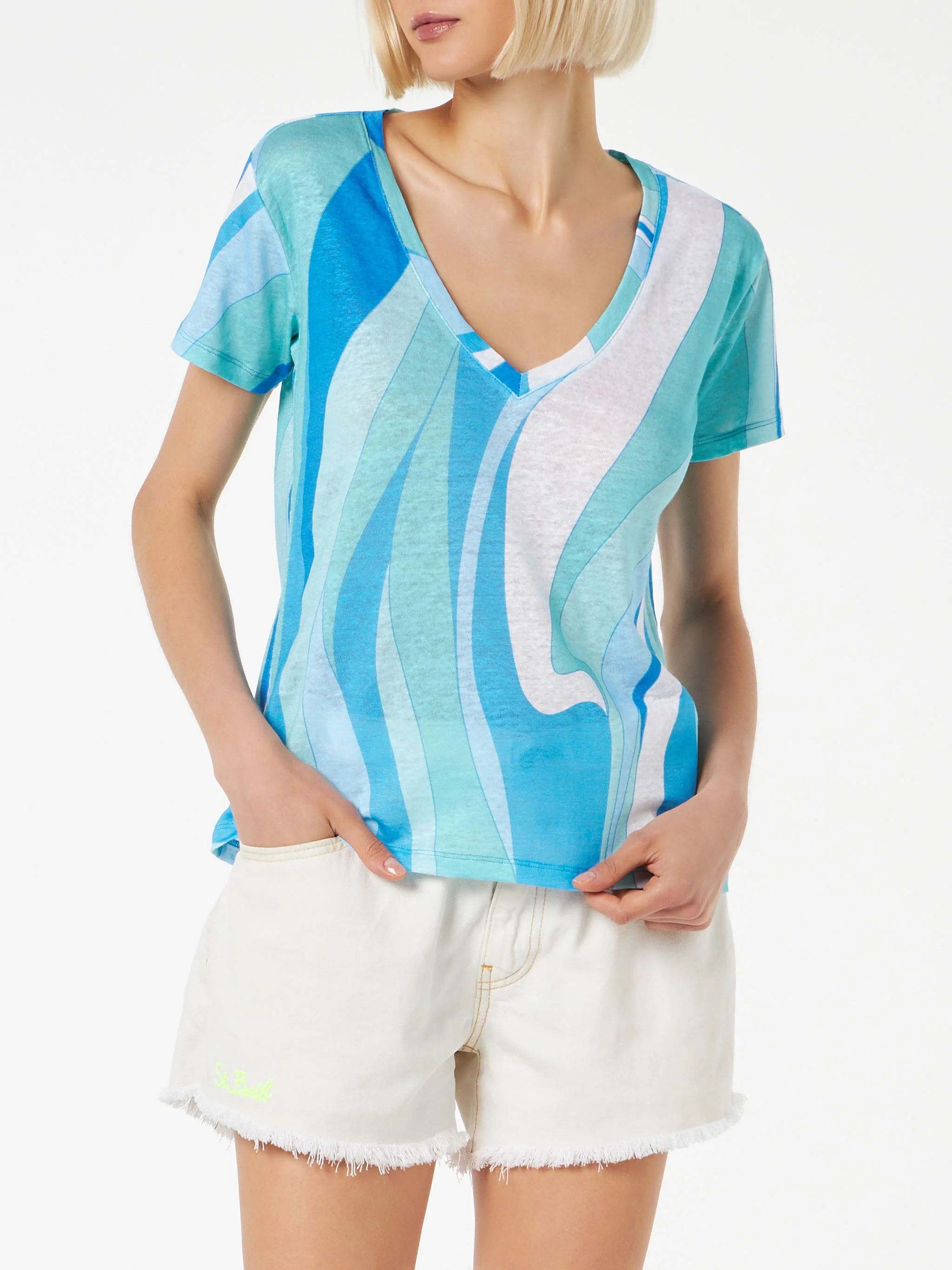 Multicolor wave Eloise linen t-shirt
