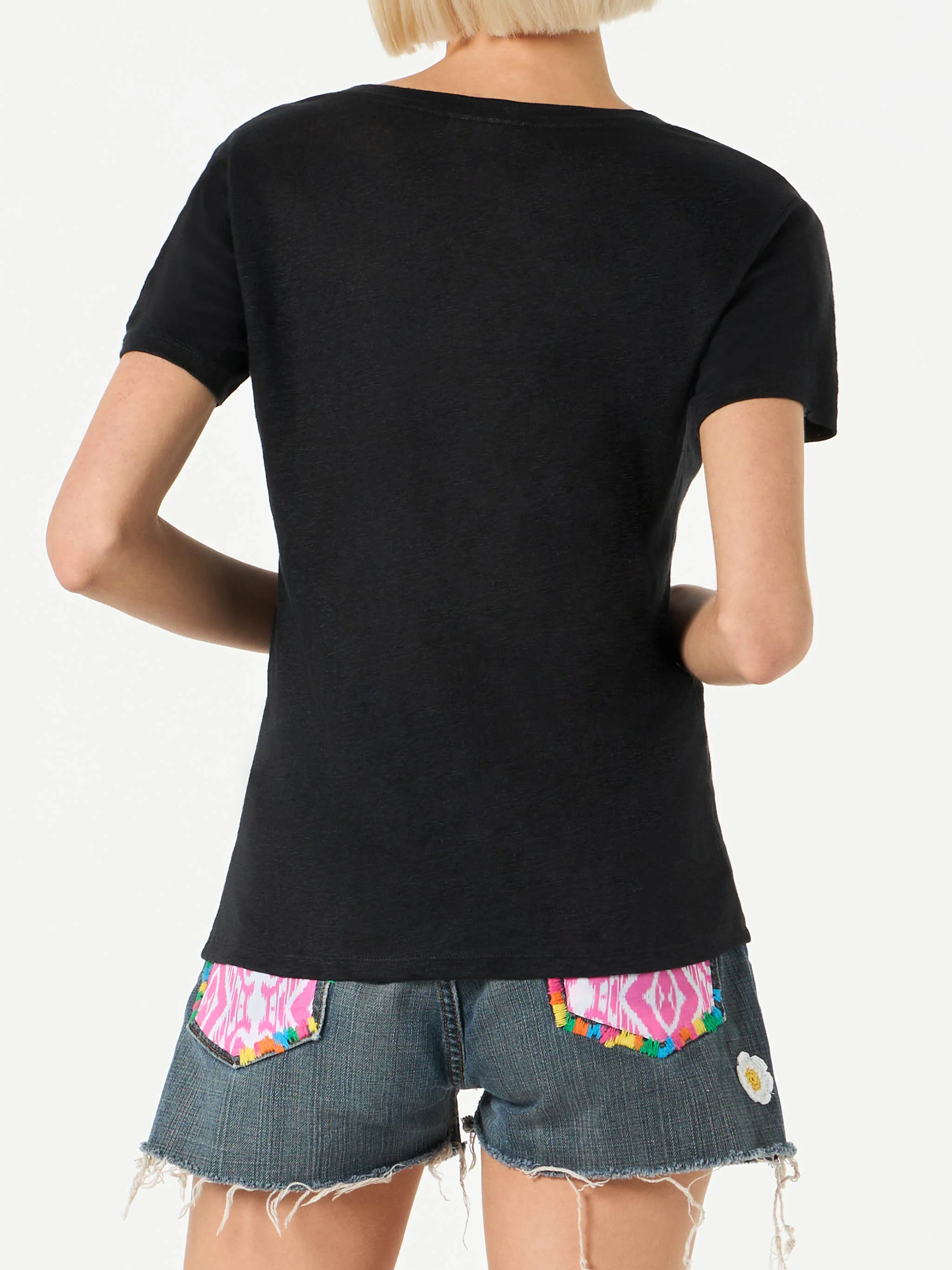 Woman black linen t-shirt - Image 3