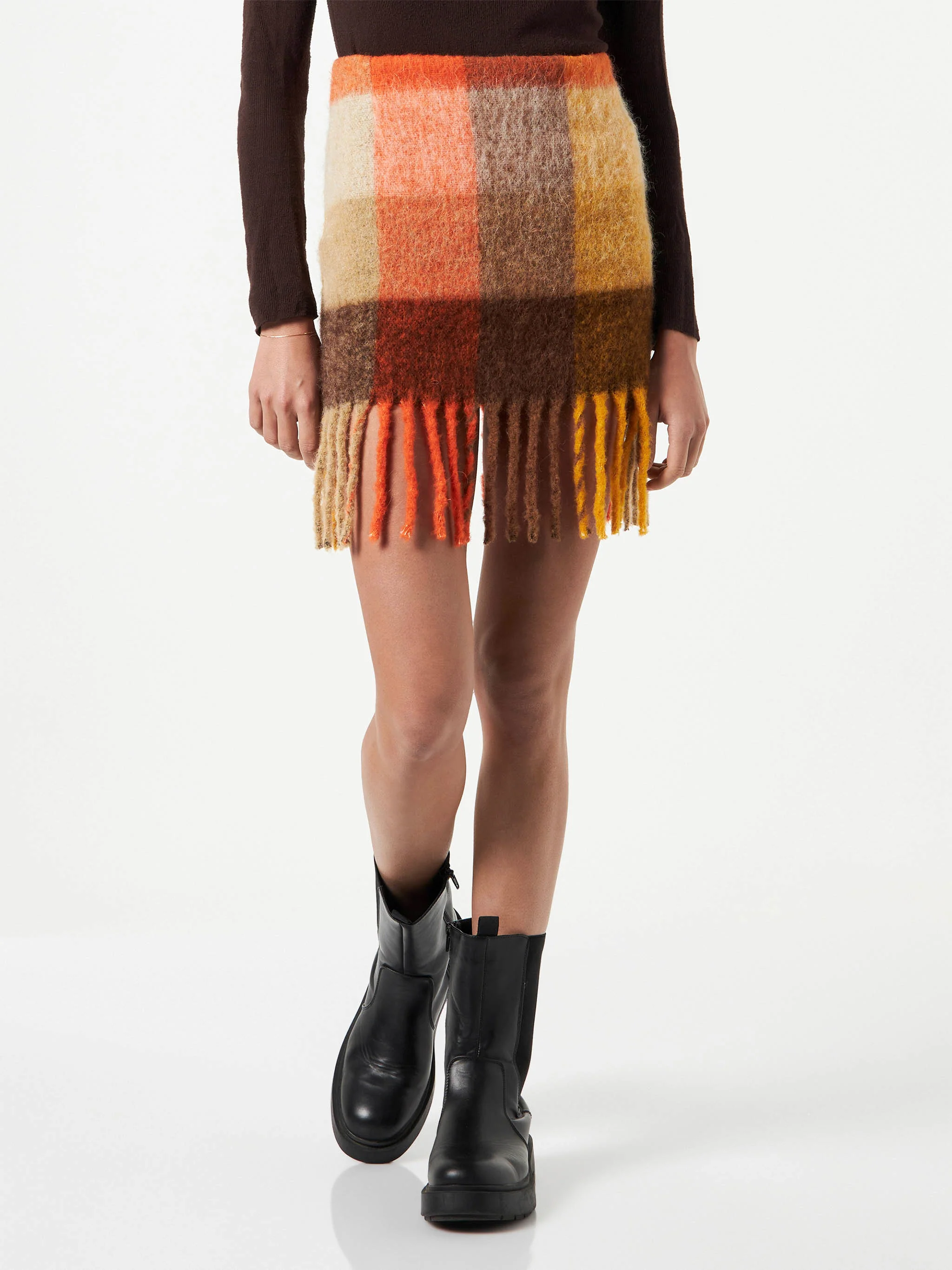 Katrine check skirt with fringes