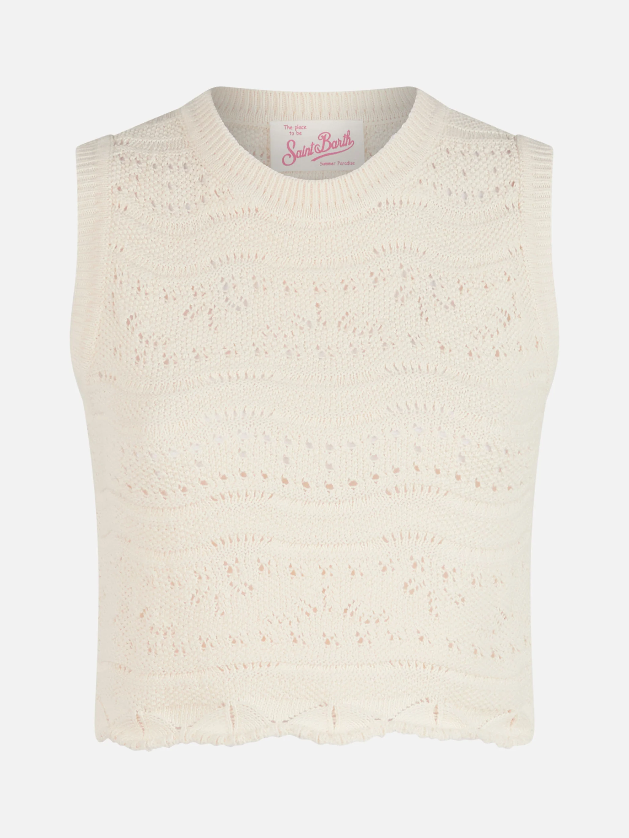 Peach white cotton knit top