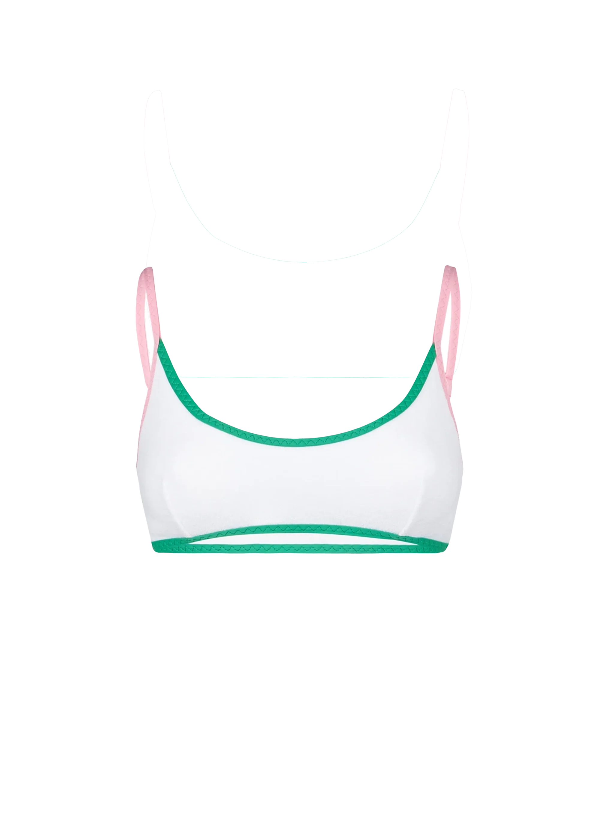 White Judy String terry bralette bikini top with piping