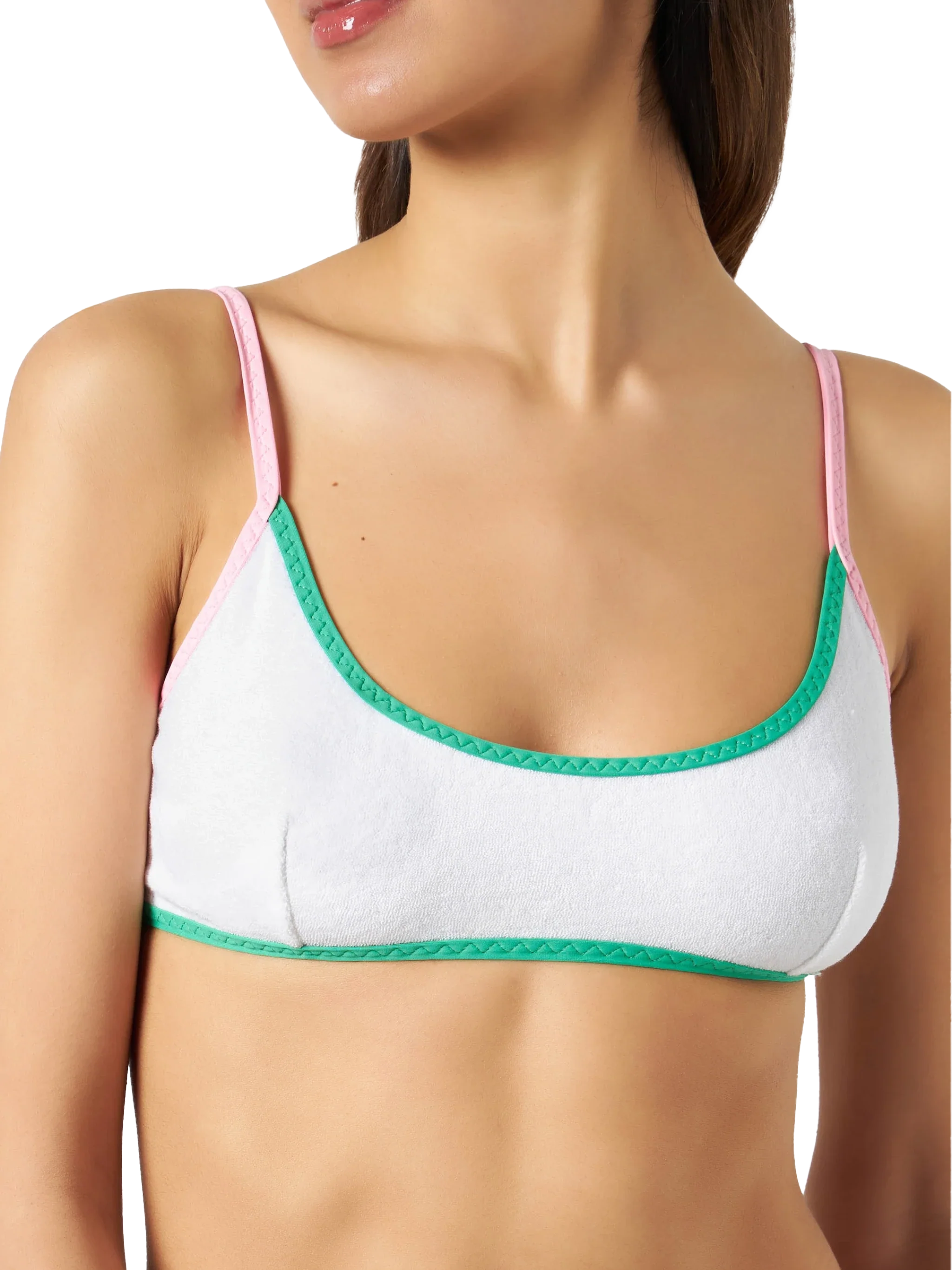 White Judy String terry bralette bikini top with piping - Image 2