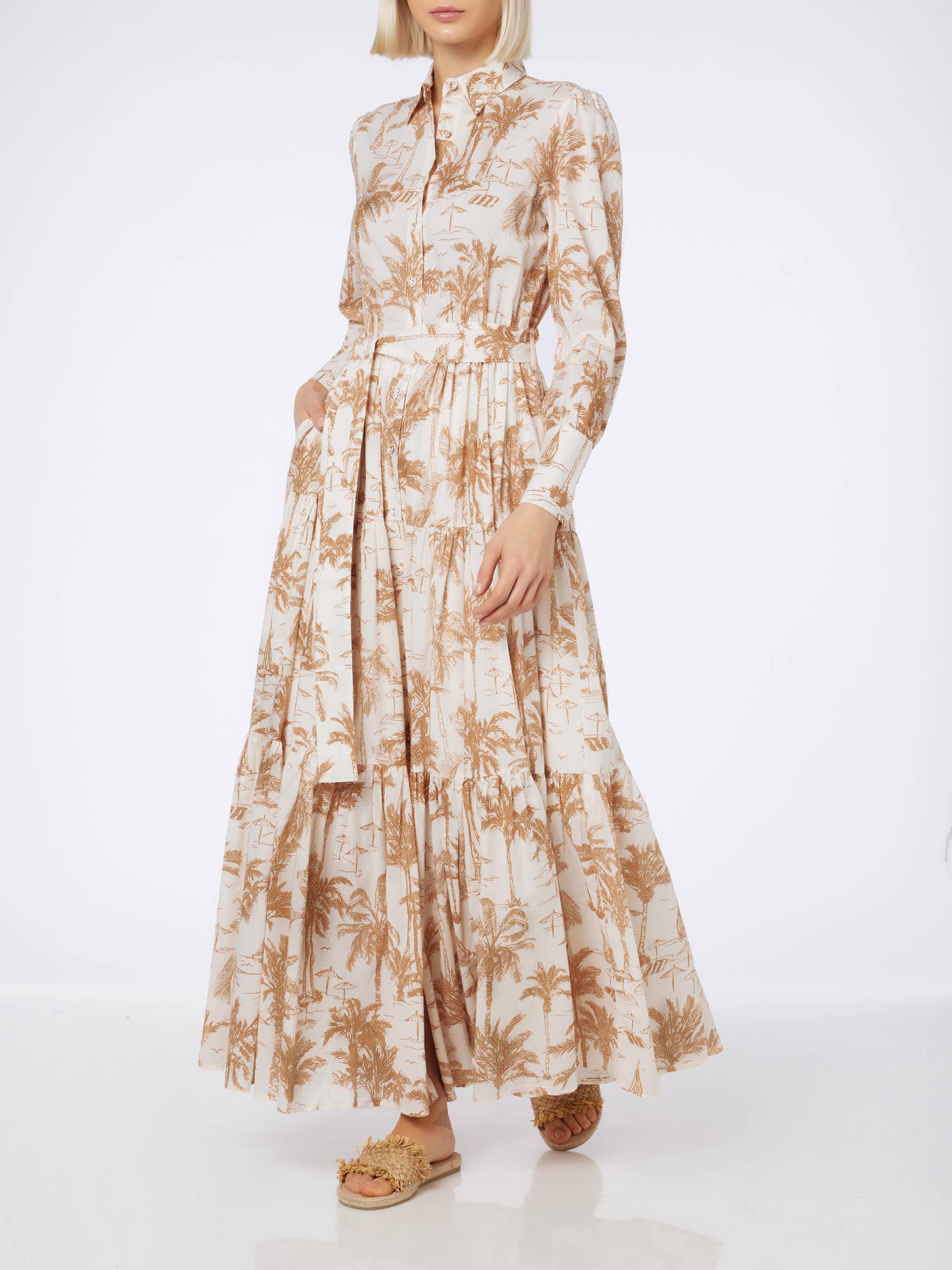 Jensen cotton long dress with Toile de Jouy print