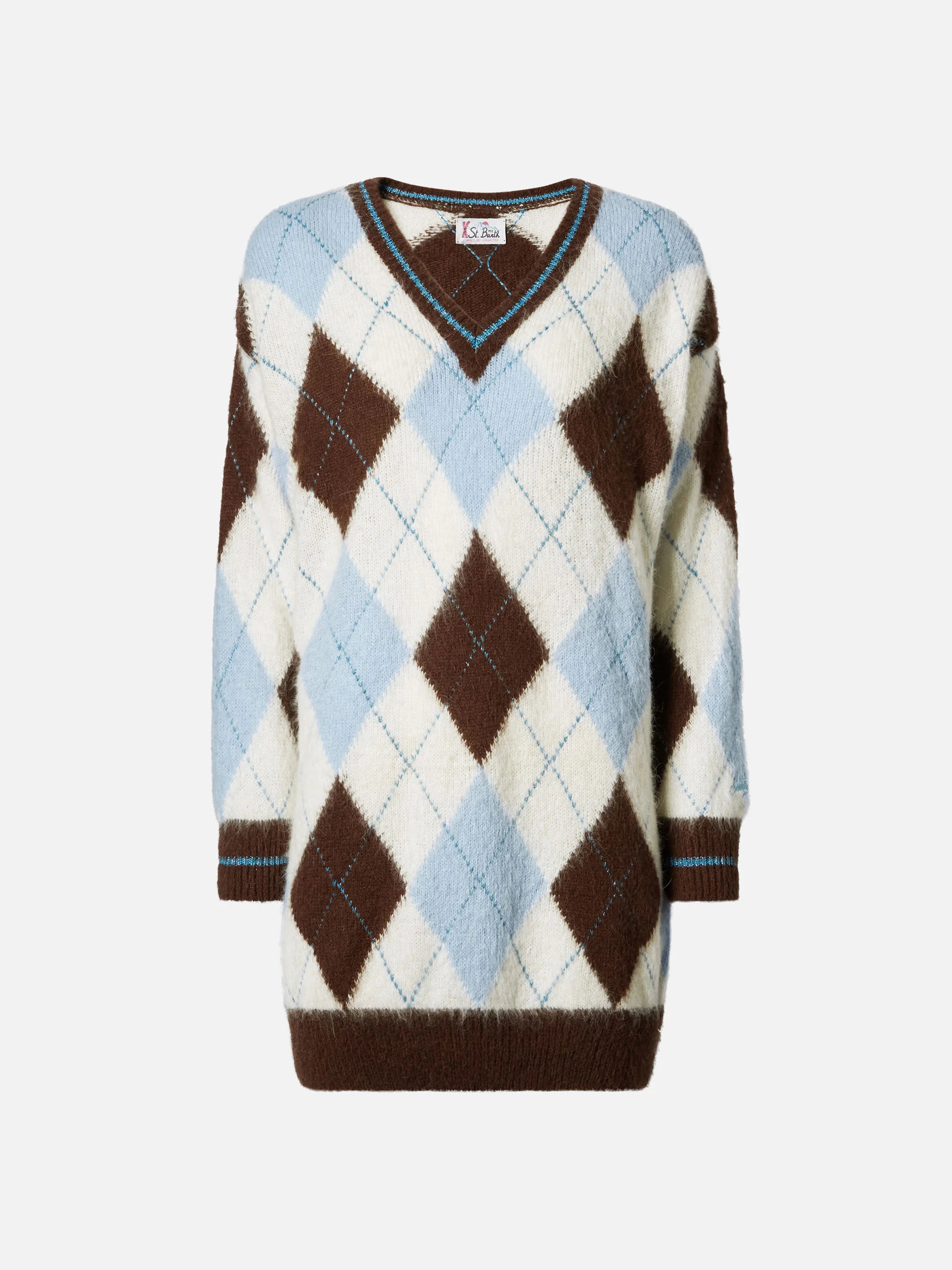 Woman ultra soft knit dress with argyle jacquard - Image 5