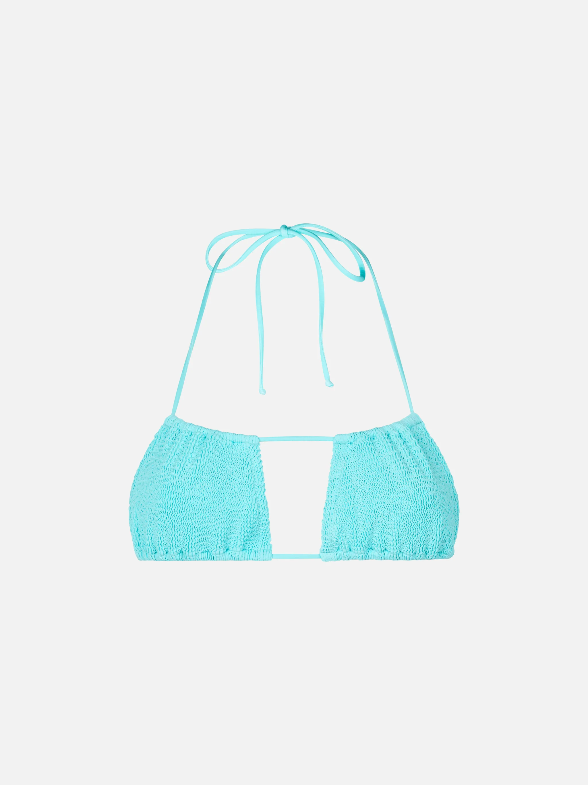 Lyam water green crinkle solid color bandeau bikini top
