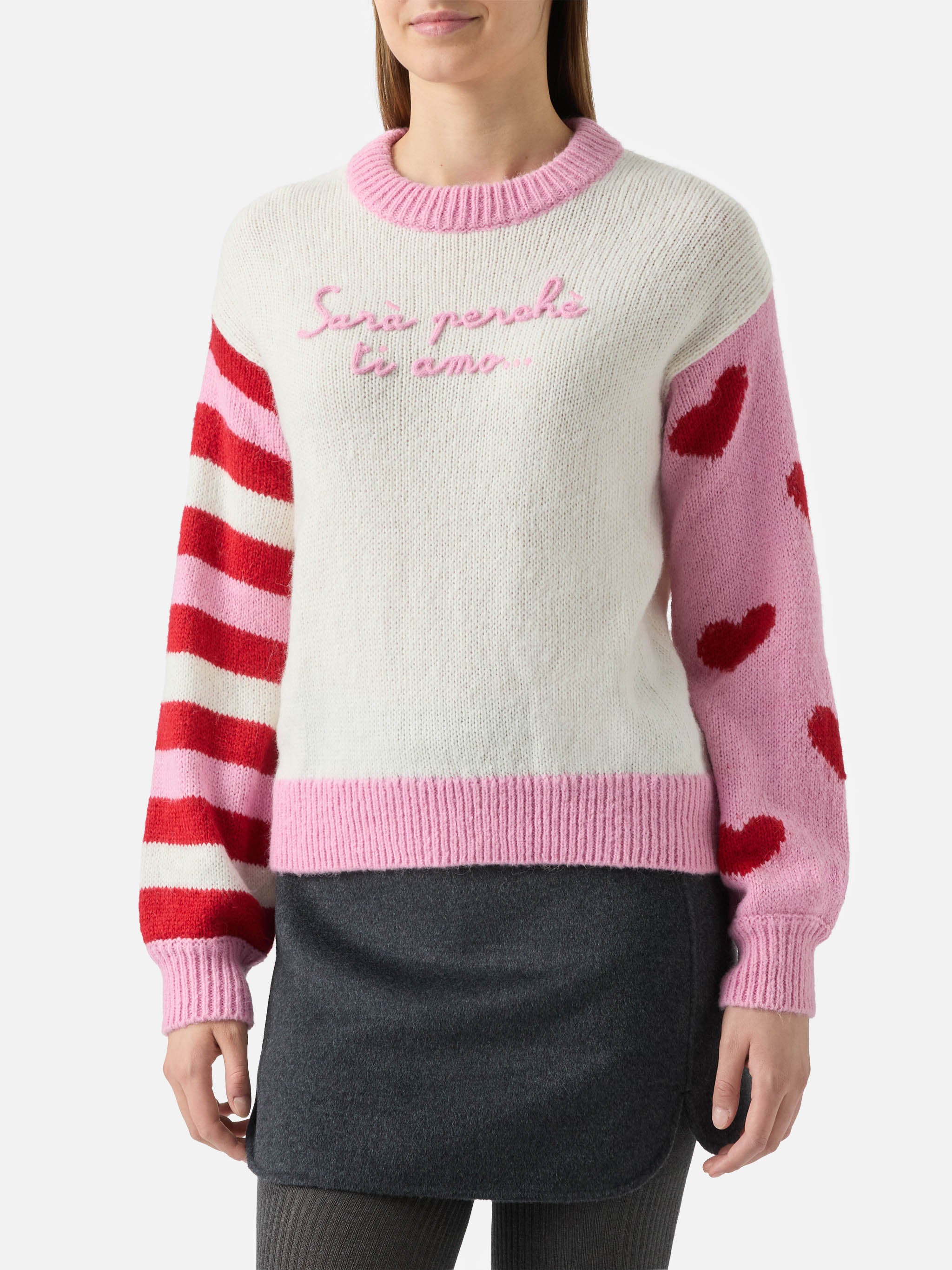 Alpaca sweater Danya with Sarà perchè ti amo embroidery