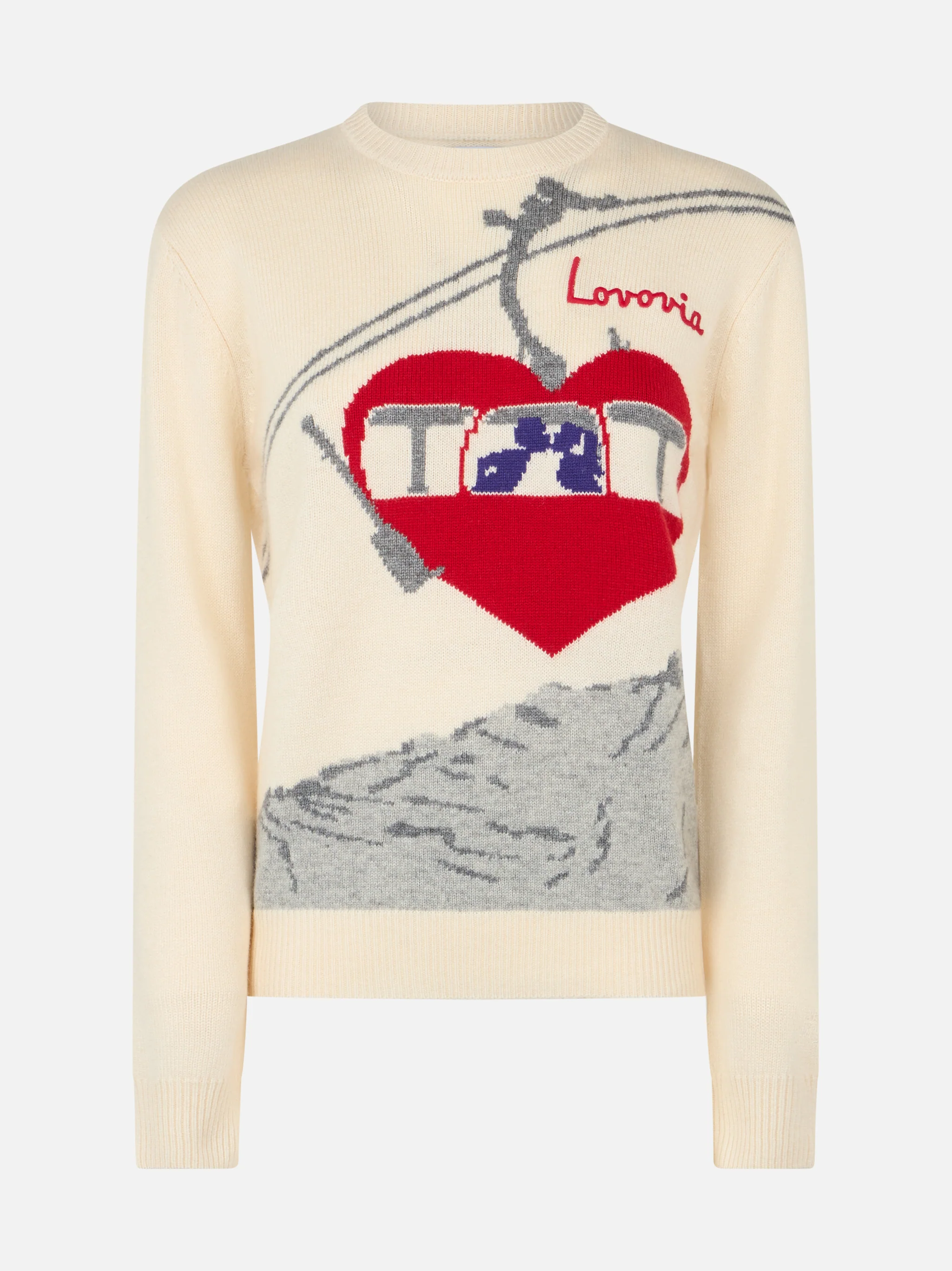 Woman white sweater New Queen with Lovovia postcard print and embroidery - Image 4